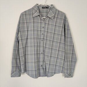 Nasty Gal Women's Shirt Size 6 Plaid Blue White Cotton Blend Casual Outerwear